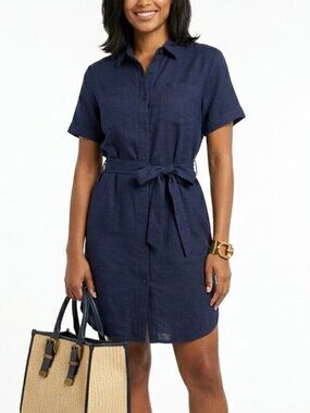 Weatherproof Vintage Blue Cotton Gauze Shirt Dress Coastal Grandma Utility M